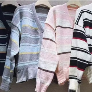 Striped V-Neck Knit Cardigan