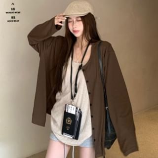 Round Neck Cardigan with Scoop Tank Top