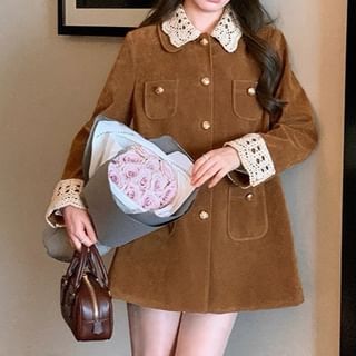 Collar Contrast Lace Trim Single-Breasted Coat