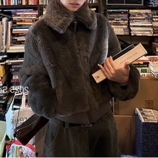 Collar Plain Fleece Zip Jacket