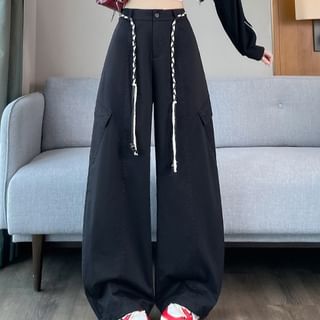 High Waist Plain Barel Leg Baggy Cargo Pants (Various Designs)