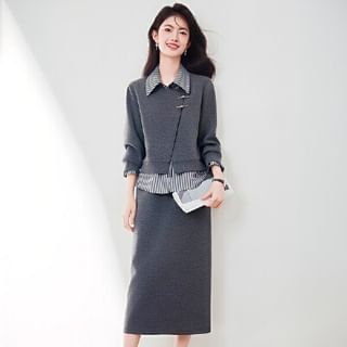 Mock Neck Striped Sweatshirt and Midi Skirt Set