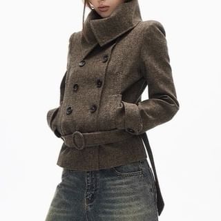Turtleneck Belted Double-Breasted Jacket