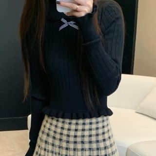 Knit Top and Plaid Maxi A-Line Skirt Long-Sleeve