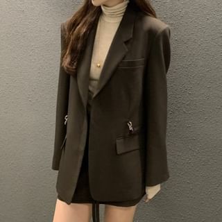 Notch Lapel Belted Blazer with High Waist Mini Pencil Skirt