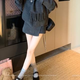 Plain Wool Jacket / High Waist Plain Mini Skirt