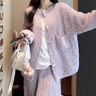 Crew Neck Cardigan & Midi Skirt & Long-Sleeve Tee Set