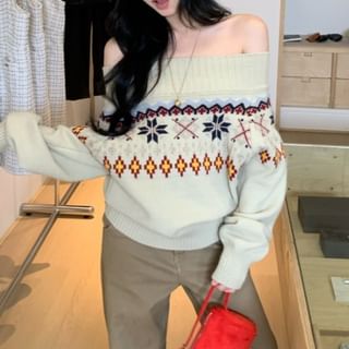 Jacquard Off-Shoulder Sweater