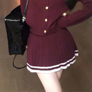 Round Neck Cardigan and Mini A-Line Skirt Set