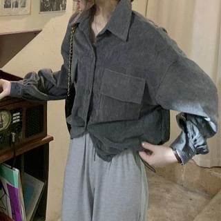 Button-Up Corduroy Crop Shirt Jacket