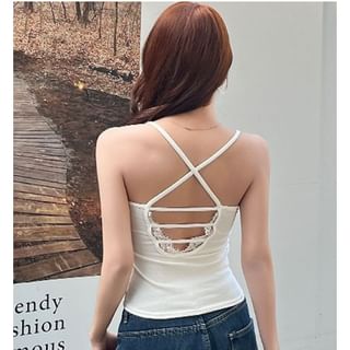 Square Neck Lace Panel Open Back Crop Camisole Top