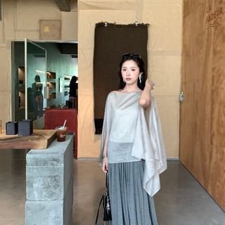 Boat Neck Off-Shoulder Top and Pleated Maxi Skirt Set - Altfashion Shop