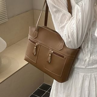 Faux Leather Contrast Stitched Shoulder Bag