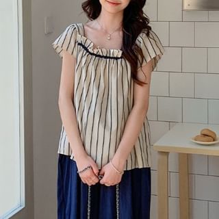 Maternity Ruffle Top with Square Neck and Wide Leg Pants