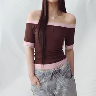 Two-Tone Off-Shoulder Fitted Tee