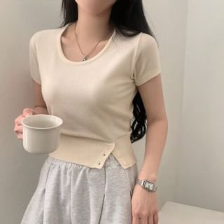 Striped Cropped Knit Top with Scoop Neck
