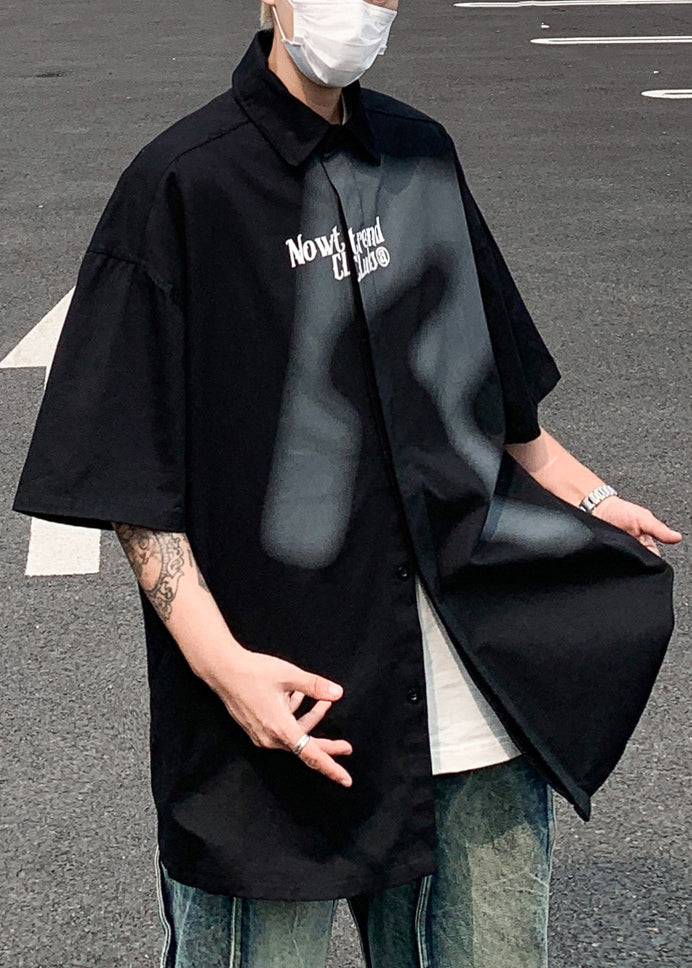 Loose Gradient Color Beige Letter Cotton Men Shirts Spring