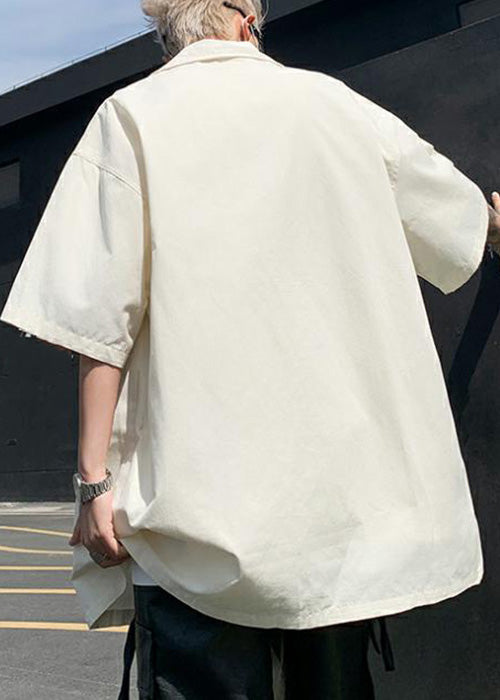 Loose Gradient Color Beige Letter Cotton Men Shirts Spring