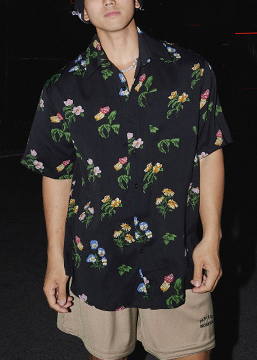 Print Pan Men Summer Black Shirt Peter Cotton Collar Loose