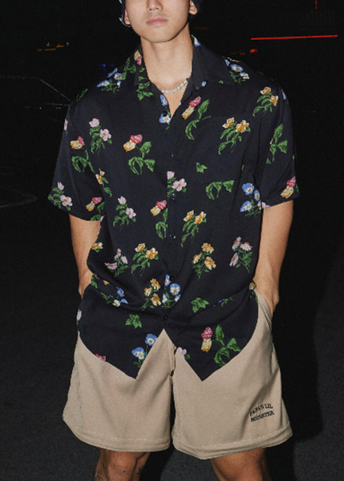 Print Pan Men Summer Black Shirt Peter Cotton Collar Loose