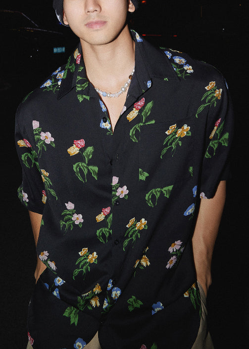 Print Pan Men Summer Black Shirt Peter Cotton Collar Loose