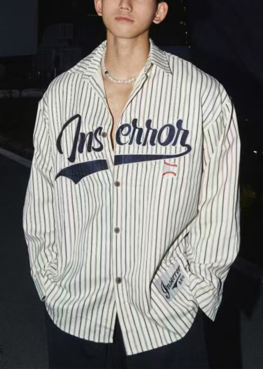 Loose Shirts Men Spring Letter Coffee Striped Cotton