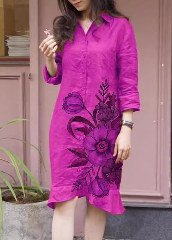 Button Peter Loose Fall Pan Shirts Dress Print Long Green Collar