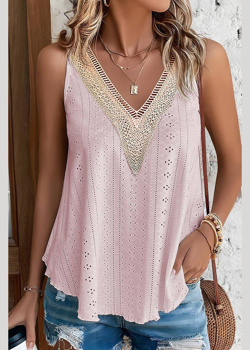 Loose Hollow Out Tank Pink Sleeveless Thin
