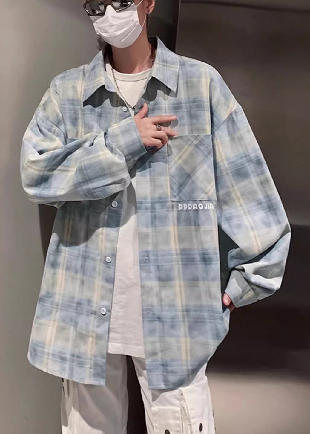 Shirt Cotton Pockets Loose Spring Men Plaid Collar Pan Peter Yellow