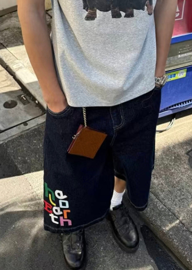 High Letter Waist Summer Blue Pants Mens Crop Denim Modern