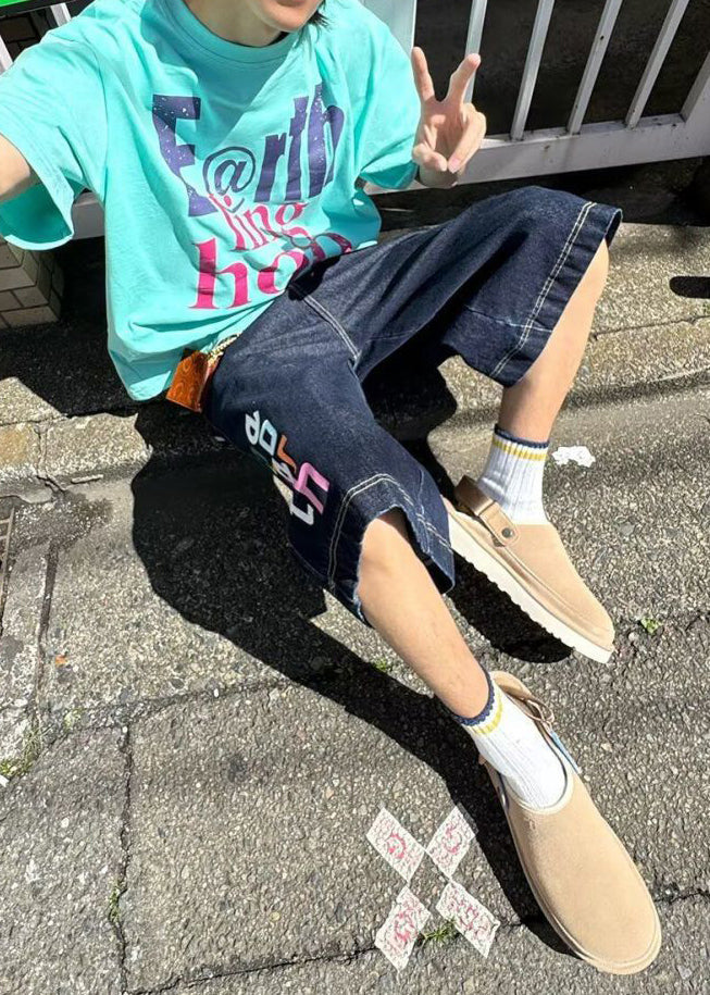 High Letter Waist Summer Blue Pants Mens Crop Denim Modern