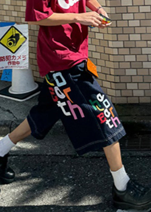 High Letter Waist Summer Blue Pants Mens Crop Denim Modern