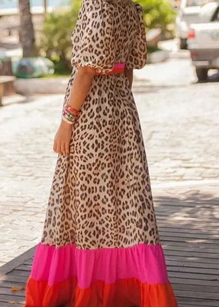 Patchwork Leopard Print Long Dress Summer Modern