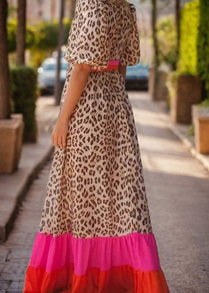 Patchwork Leopard Print Long Dress Summer Modern
