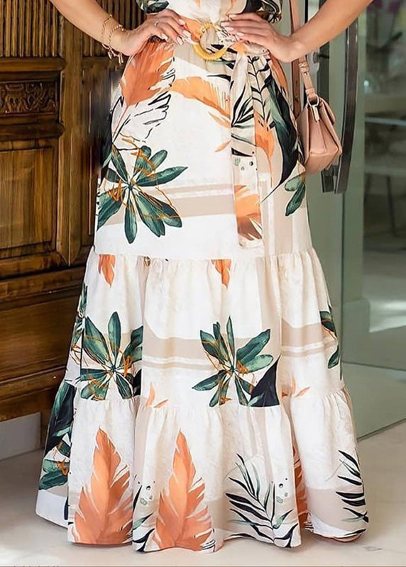 Sleeve Tunic Natural Dresses Print Maxi O-Neck Short