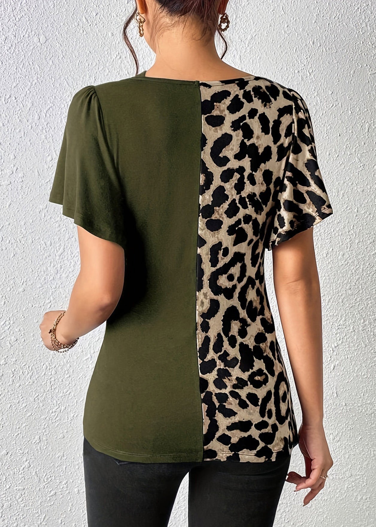 Army Cotton Patchwork New Butterfly Tops Green Asymmetrical