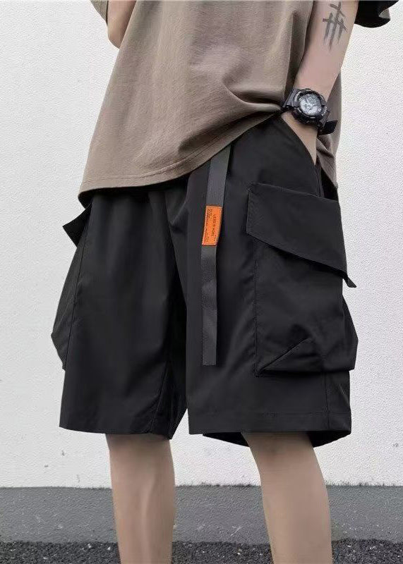Mens Elastic Cotton Shorts Waist Black Summer Pockets New