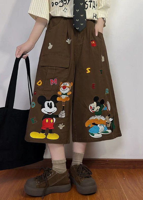 Mens Crop Denim Cartoon Coffee Pockets Print Summer Pants New