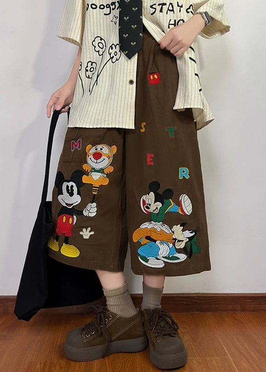 Mens Crop Denim Cartoon Coffee Pockets Print Summer Pants New