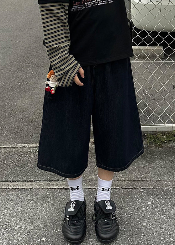 Crop Pockets Navy Pants New Denim Summer Men Print