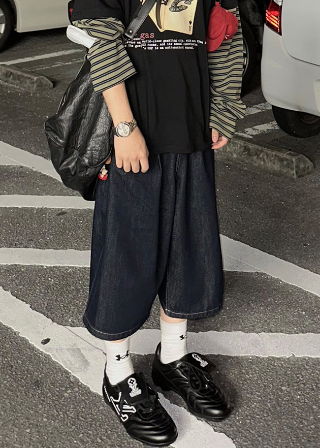 Crop Pockets Navy Pants New Denim Summer Men Print