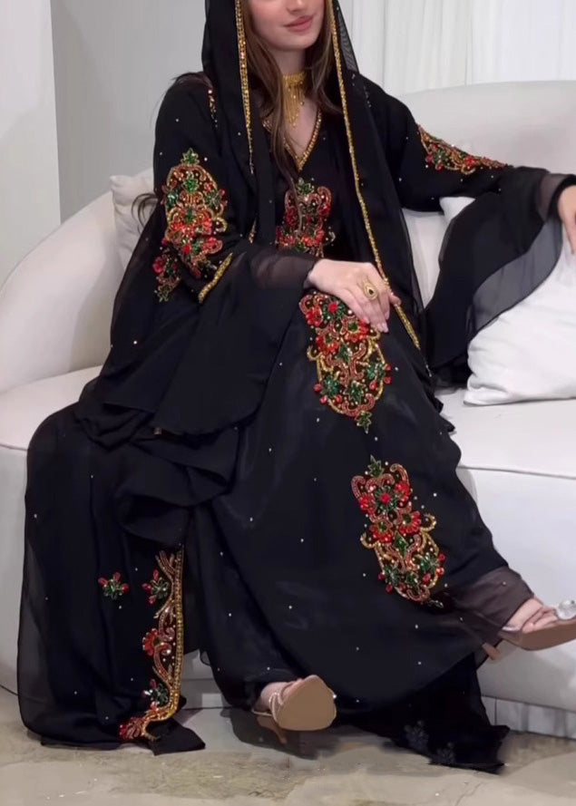 Pieces Robe Style Embroidered Two Set Dress New Summer Black