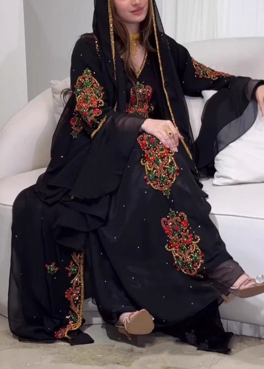 Pieces Robe Style Embroidered Two Set Dress New Summer Black