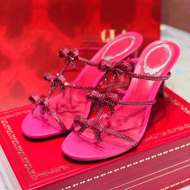 Sweet Rhinestone Bow Sandals High Heels MK Kawaii Store