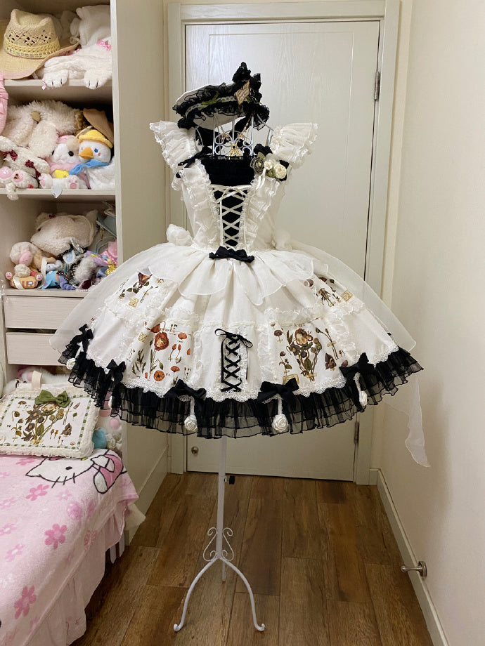 Perfect White Black Flowers Lovely Lolita Dress ON816 ONI