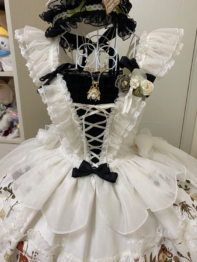 Perfect White Black Flowers Lovely Lolita Dress ON816 ONI