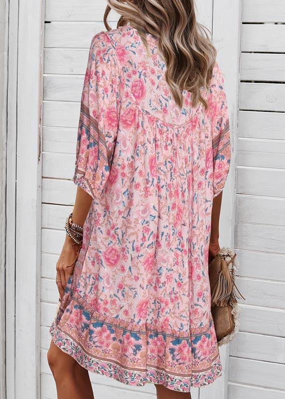 Mid Organic Pink Summer Patchwork Wrinkled Dress Holiday