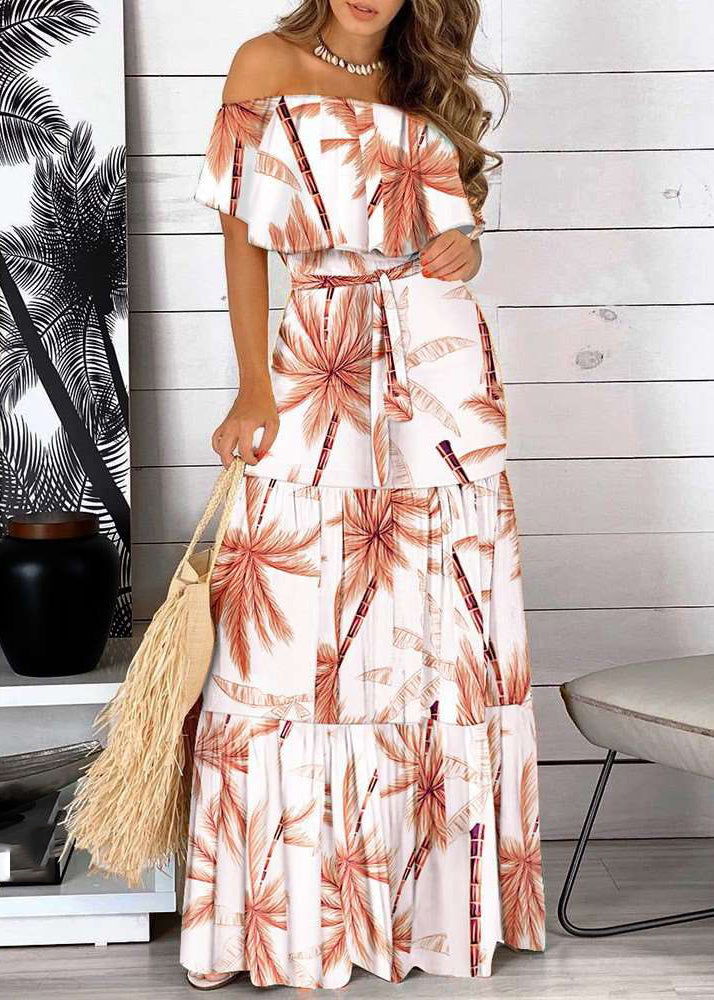 Dresses Patchwork Summer Tunic Slash Neck Red Organic Long