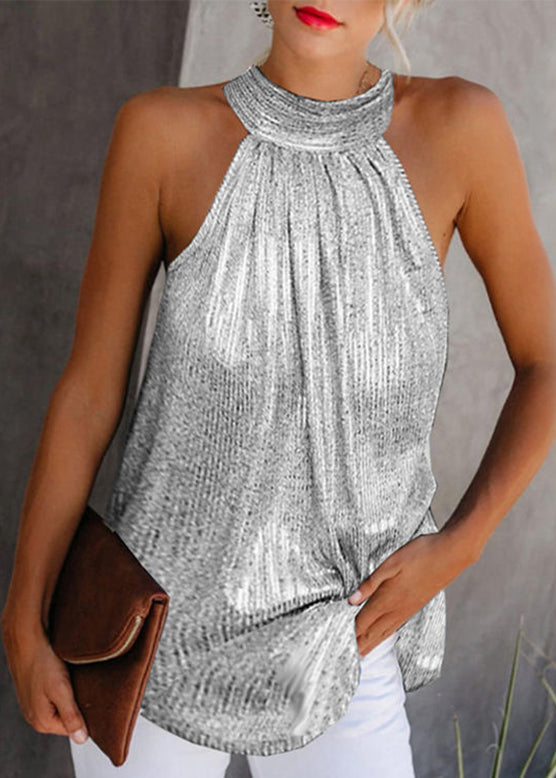 Gold Turtleneck Top Wrinkled Sleeveless Design Original