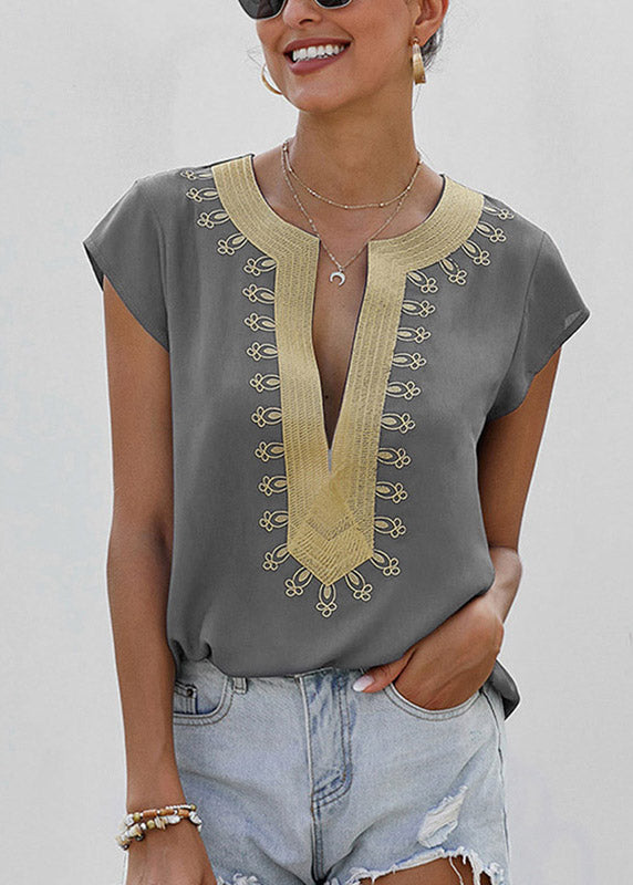 Sleeve O-Neck Print Top Short Orange Design Original